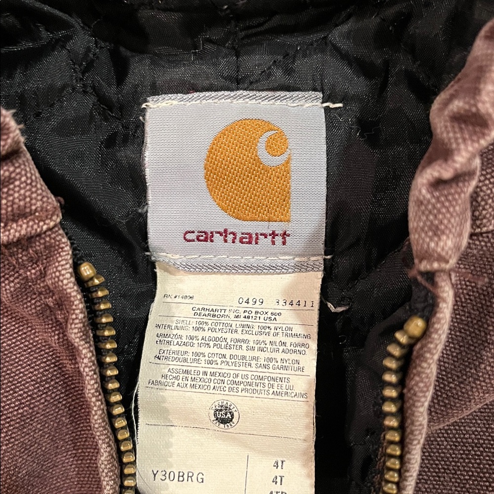 Vintage Kids Carhartt Active Jacket Faded Burgundy Duck Canvas Size 4T - Picture 2 of 8